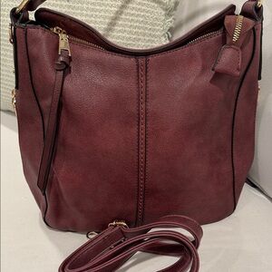 Realer Women’s Hobo Style Elegant Burgundy Brown  Faux Leather Shoulder Bag